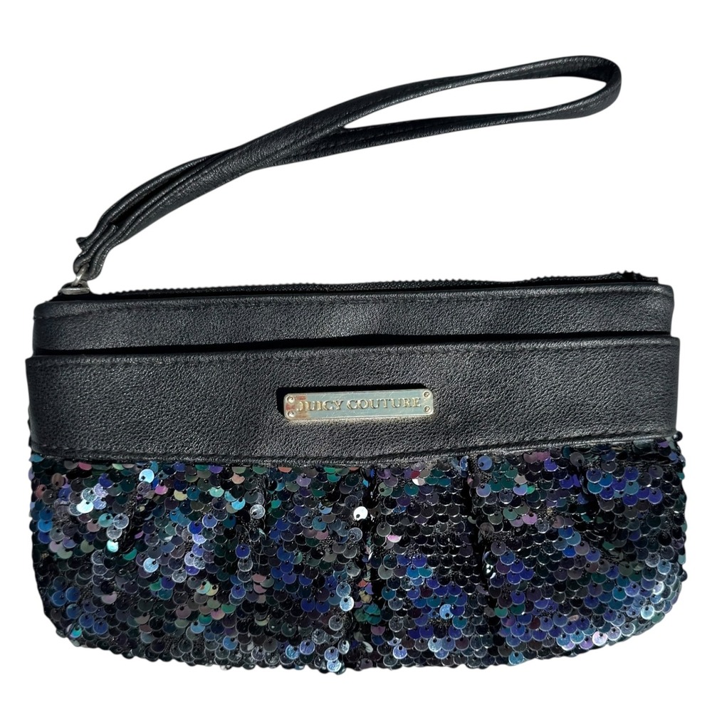 Juicy Couture Wristlet‎ Clutch Navy Black Sequin Evening Party Bag Retro Y2K